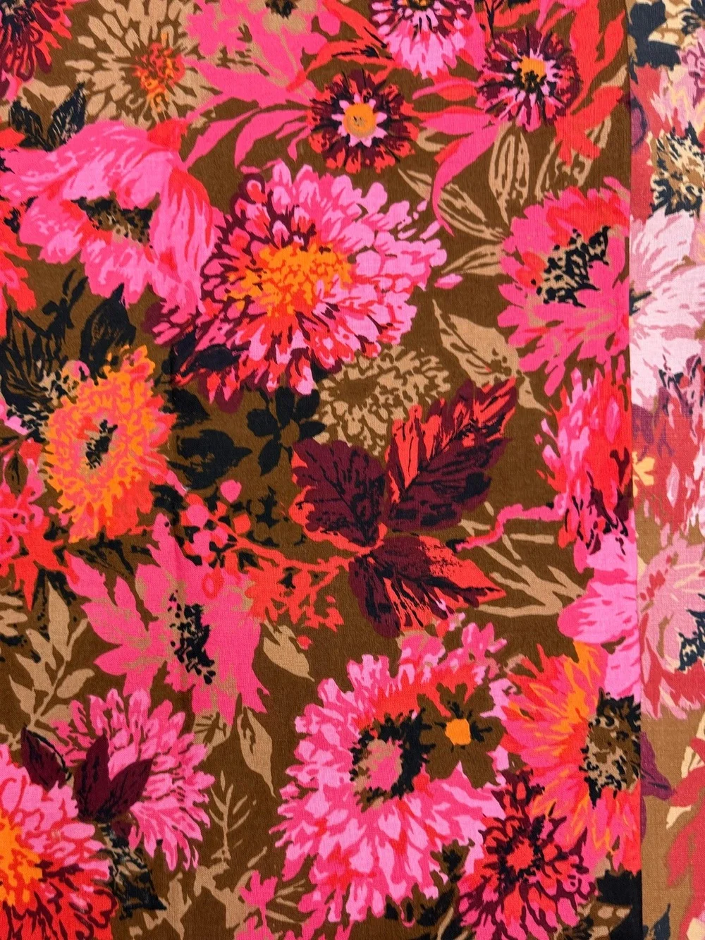 Vintage Mod Floral Linen Pillowcases Set of 2 Pink Orange Brown Retro Standard